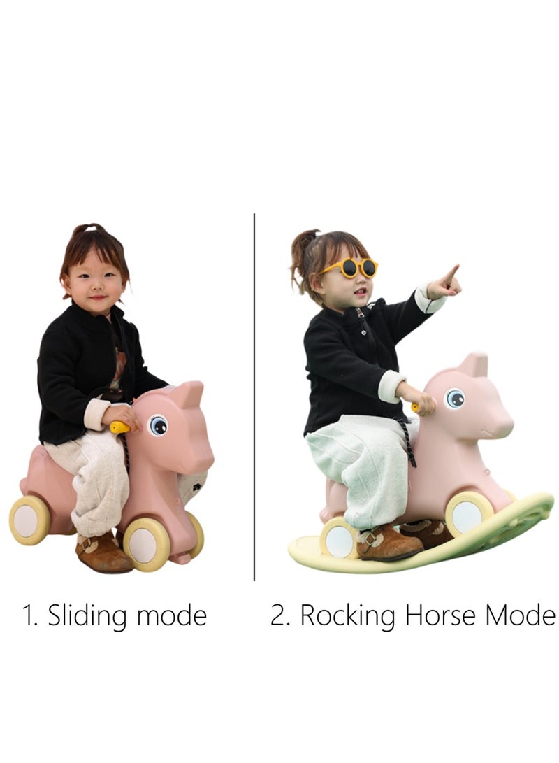 2 in 1 Kids Rocking horse, Multifunctional Children's Rocking Horse Yo-Yo Car with 4 Wheels, Toddler Baby Rocking Horse and Ride-On Horse First Birthday Gift for Boys Girls (White K-616)  - Image 3