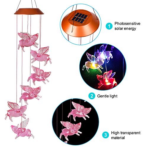 xxschy LED Solar Fly Pigs Wind Chimes Outdoor - Waterproof Solar Powered LED Changing Light Color 6 Flying Pigs Mobile Romantic Wind-Bell for Home, Party, Festival Decor, Night Garden Decoration - Image 3