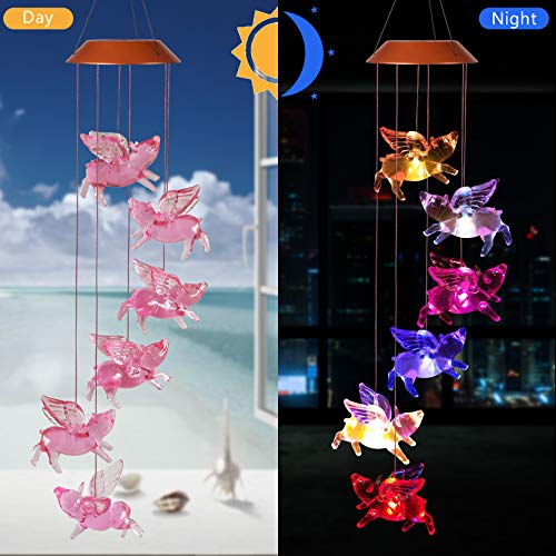 xxschy LED Solar Fly Pigs Wind Chimes Outdoor - Waterproof Solar Powered LED Changing Light Color 6 Flying Pigs Mobile Romantic Wind-Bell for Home, Party, Festival Decor, Night Garden Decoration - Image 4
