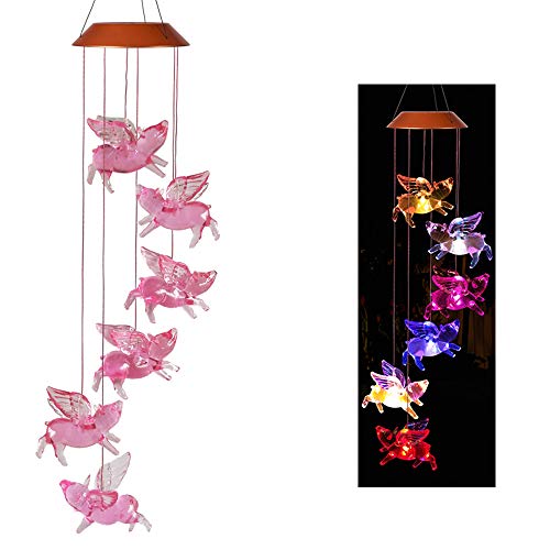 xxschy LED Solar Fly Pigs Wind Chimes Outdoor - Waterproof Solar Powered LED Changing Light Color 6 Flying Pigs Mobile Romantic Wind-Bell for Home, Party, Festival Decor, Night Garden Decoration - Image 1