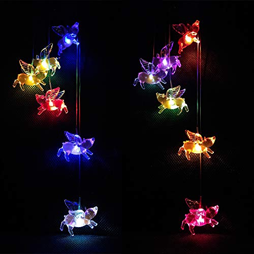 xxschy LED Solar Fly Pigs Wind Chimes Outdoor - Waterproof Solar Powered LED Changing Light Color 6 Flying Pigs Mobile Romantic Wind-Bell for Home, Party, Festival Decor, Night Garden Decoration - Image 5