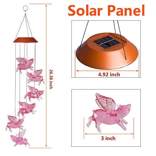xxschy LED Solar Fly Pigs Wind Chimes Outdoor - Waterproof Solar Powered LED Changing Light Color 6 Flying Pigs Mobile Romantic Wind-Bell for Home, Party, Festival Decor, Night Garden Decoration - Image 2