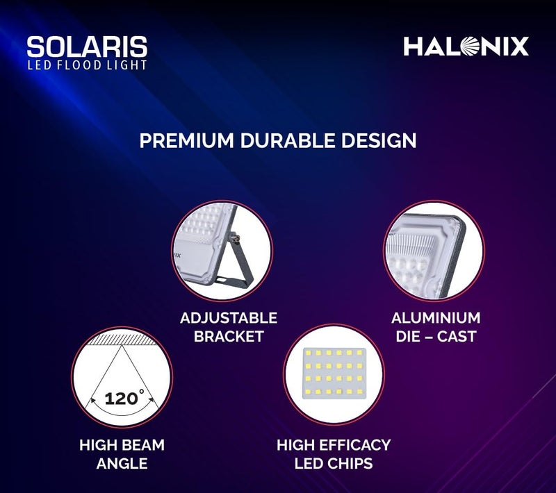 Halonix Aluminium 100W Waterproof Outdoor led Flood Light|Halogen Light, Focus Light for Garage, Parking, Shop -(Cool White)-Pack of 2|Short Circuit & Surge Protection. - Image 2