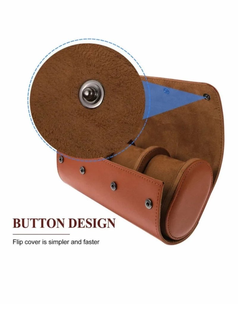 Watch Roll Travel Case for Men and Women 3 Watch Storage and PU Leather Organizer Secure Storage with Innovative Removable Pillows and Solid Dividers for Home Storage Travel and Display Brown - Image 2