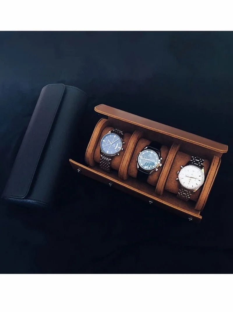 Watch Roll Travel Case for Men and Women 3 Watch Storage and PU Leather Organizer Secure Storage with Innovative Removable Pillows and Solid Dividers for Home Storage Travel and Display Brown - Image 5