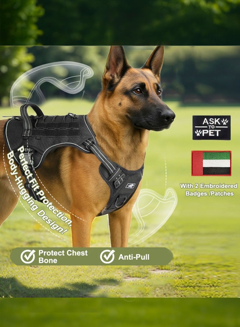 Generic Tactical Dog Harness for Medium and Large Dogs, With 2 Embroidered  hook and loop Patches, Adjustable No Pull Vest with Handle, Reflective Strips, for Training, Walking, and Hiking - Image 2