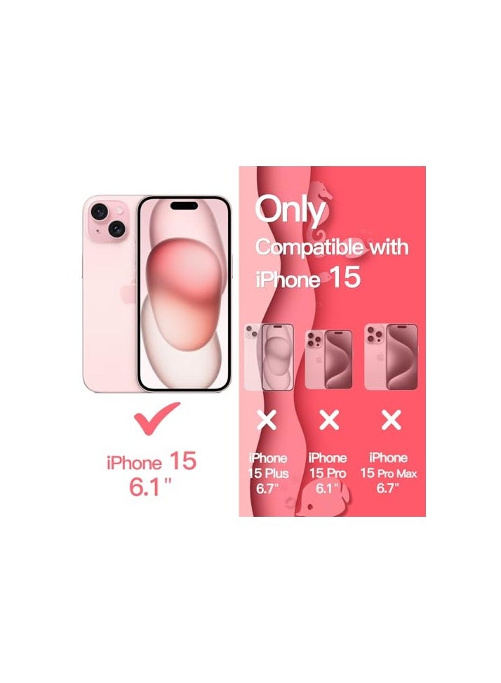 جي تيك حافظة JETech لطيفة لهاتف iPhone 15 مقاس 6.1 بوصة، غطاء هاتف مضاد للصدمات بإطار مموج على شكل مجعد للنساء والفتيات، ظهر صلب شفاف من البولي كربونات (وردي) - Image 3