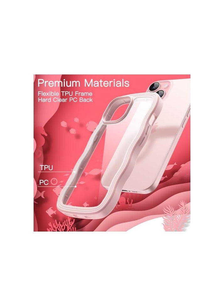 جي تيك حافظة JETech لطيفة لهاتف iPhone 15 مقاس 6.1 بوصة، غطاء هاتف مضاد للصدمات بإطار مموج على شكل مجعد للنساء والفتيات، ظهر صلب شفاف من البولي كربونات (وردي) - Image 5