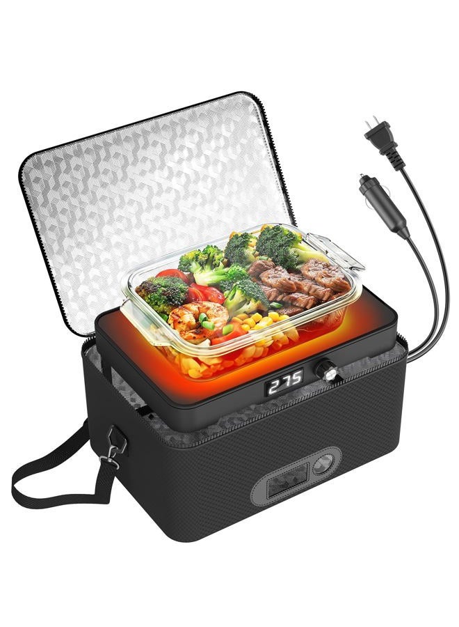 Rottogoon Portable Oven, 12V 24V 110V-240V Car Food Warmer Portable Personal Mini Oven Electric Heated Lunch Box for Meals Reheating & Raw Food Cooking for Road Trip/Camping/Picnic/Family Gathering(Black) - Image 1