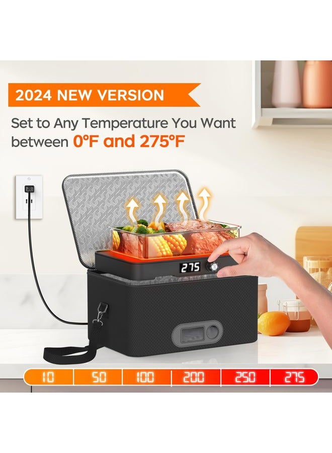 Rottogoon Portable Oven, 12V 24V 110V-240V Car Food Warmer Portable Personal Mini Oven Electric Heated Lunch Box for Meals Reheating & Raw Food Cooking for Road Trip/Camping/Picnic/Family Gathering(Black) - Image 2
