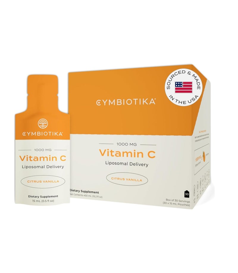 CYMBIOTIKA Liposomal Vitamin C 1000mg Citrus Vanilla Flavor, 15 ml Pouches (Pack of 30)