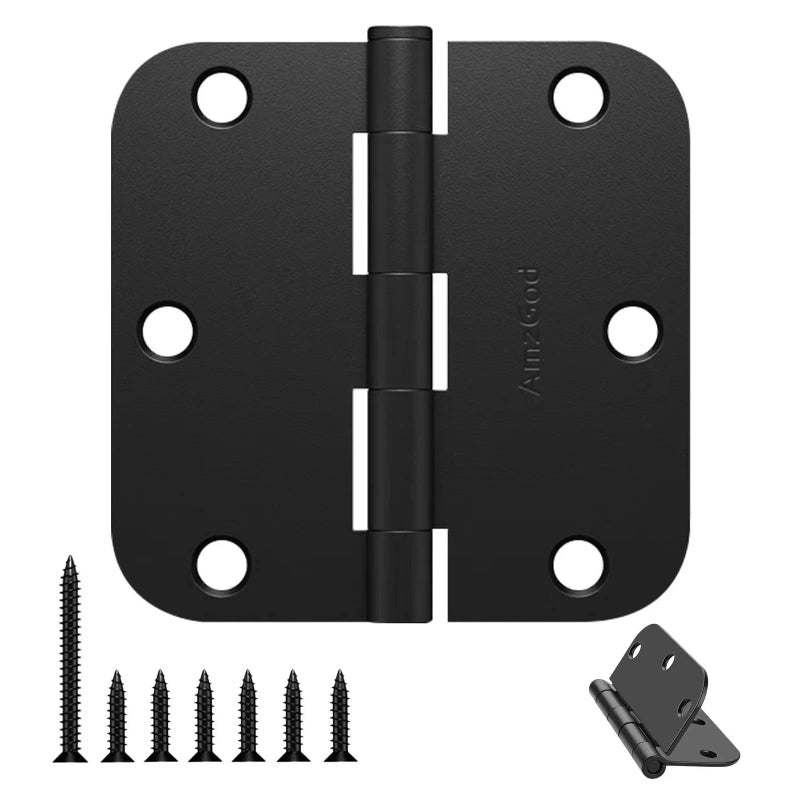 AmzGod Door Hinges Matte Black 42 Pack Black Door Hinges 35 Inch Rounded Interior Door Hinge with 58 Radius Corners Black Hinges for Doors 3 12 Inches Flat Iron Residential Door Hardware