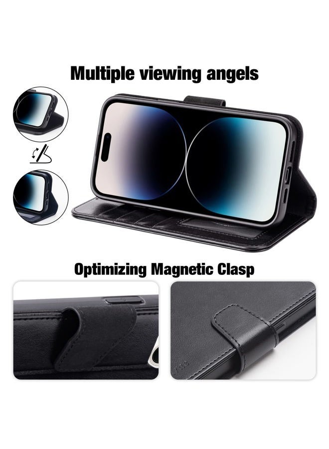 Arae Compatible with iPhone 14 Pro Max Wallet Case with Card Holder and Wrist Strap Wallet Flip Cover for iPhone 14 Pro Max 6.7inch, Black - Image 4