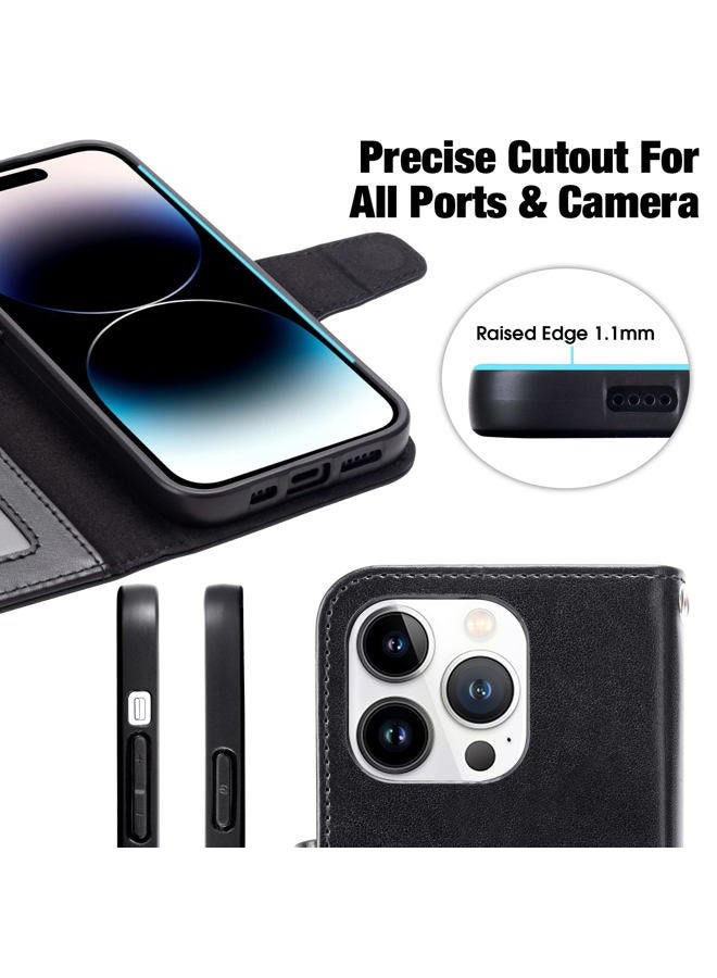Arae Compatible with iPhone 14 Pro Max Wallet Case with Card Holder and Wrist Strap Wallet Flip Cover for iPhone 14 Pro Max 6.7inch, Black - Image 5