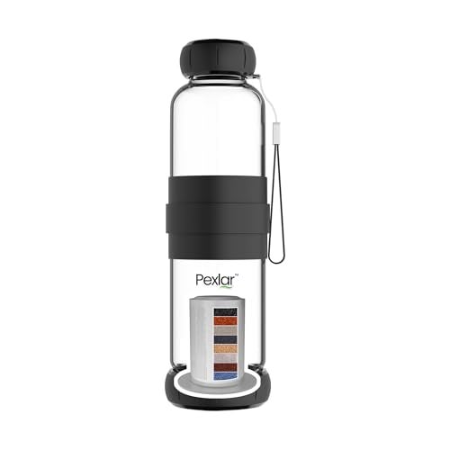Pexlar Alkaline Water Filter Bottle | Borosilicate Glass | Alkaline Water Generator | Filter Water Bottle | Water Bottle with Filter inside - Black - 500 ml - Image 1