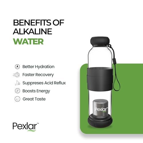 Pexlar Alkaline Water Filter Bottle | Borosilicate Glass | Alkaline Water Generator | Filter Water Bottle | Water Bottle with Filter inside - Black - 500 ml - Image 3