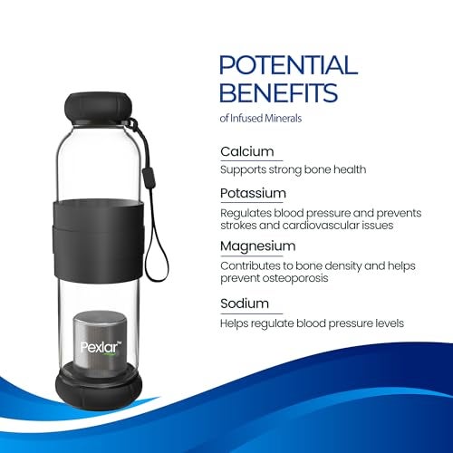 Pexlar Alkaline Water Filter Bottle | Borosilicate Glass | Alkaline Water Generator | Filter Water Bottle | Water Bottle with Filter inside - Black - 500 ml - Image 2