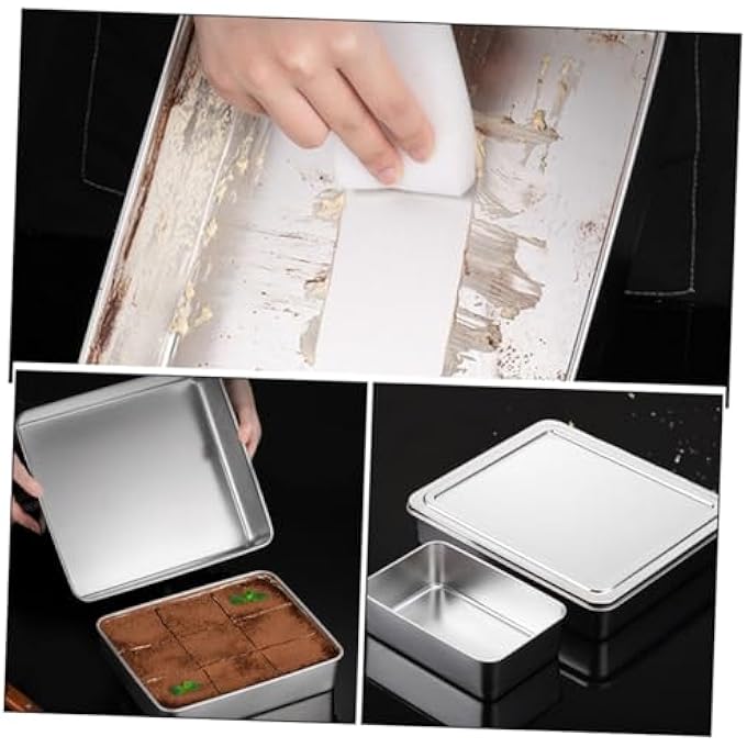 COLLBATH 2Pcs Tiramisu Plate Roaster Pan Roasting Pan With Lid Bread Baking Supplies Baking Pans With Lids Baking Tray Baking Bread Pan NonStick Baking Pan Baking Molds Stainless Steel - Image 5