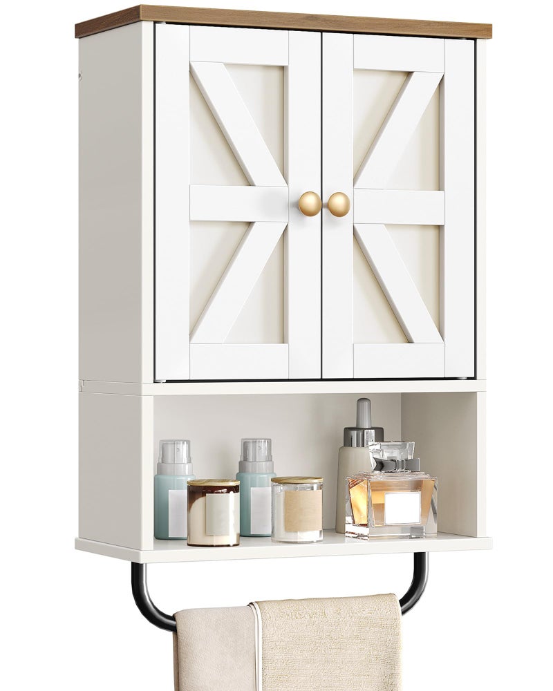 CHOEZON Bathroom Wall Cabinet, Medicine Cabinet with Open Partition and Towel Bar, Rustic Storage Cabinet with Open and Hidden Storage Space, for Bathroom, Living Room, Kitchen, White and Walnut - Image 1