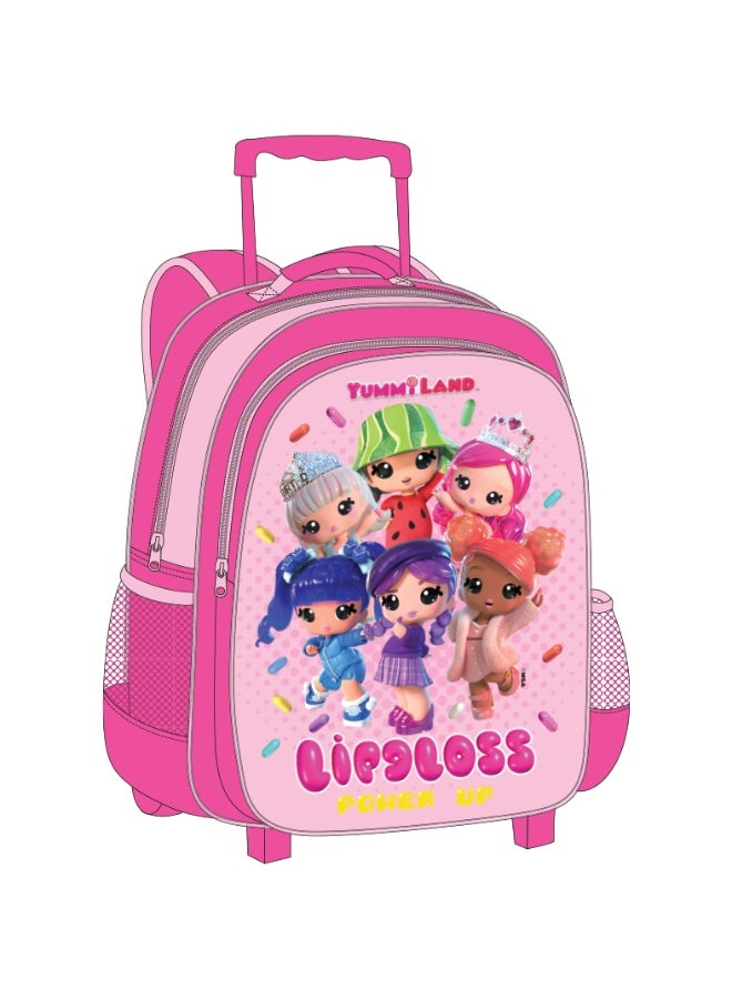 ام جي اي طقم مدرسة يامي لاند 5 في 1 – شنطة ترولي 16 بوصة، صندوق طعام، زجاجة ماء، مقلمة، وشنطة طعام – تصميم كرتوني لطيف للأطفال - Image 2