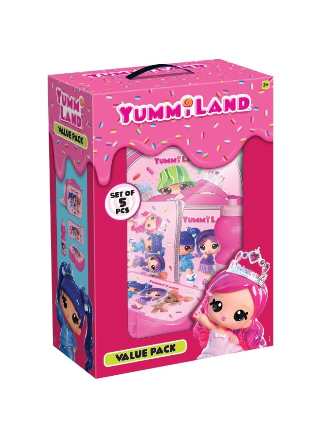 ام جي اي طقم مدرسة يامي لاند 5 في 1 – شنطة ترولي 16 بوصة، صندوق طعام، زجاجة ماء، مقلمة، وشنطة طعام – تصميم كرتوني لطيف للأطفال - Image 3