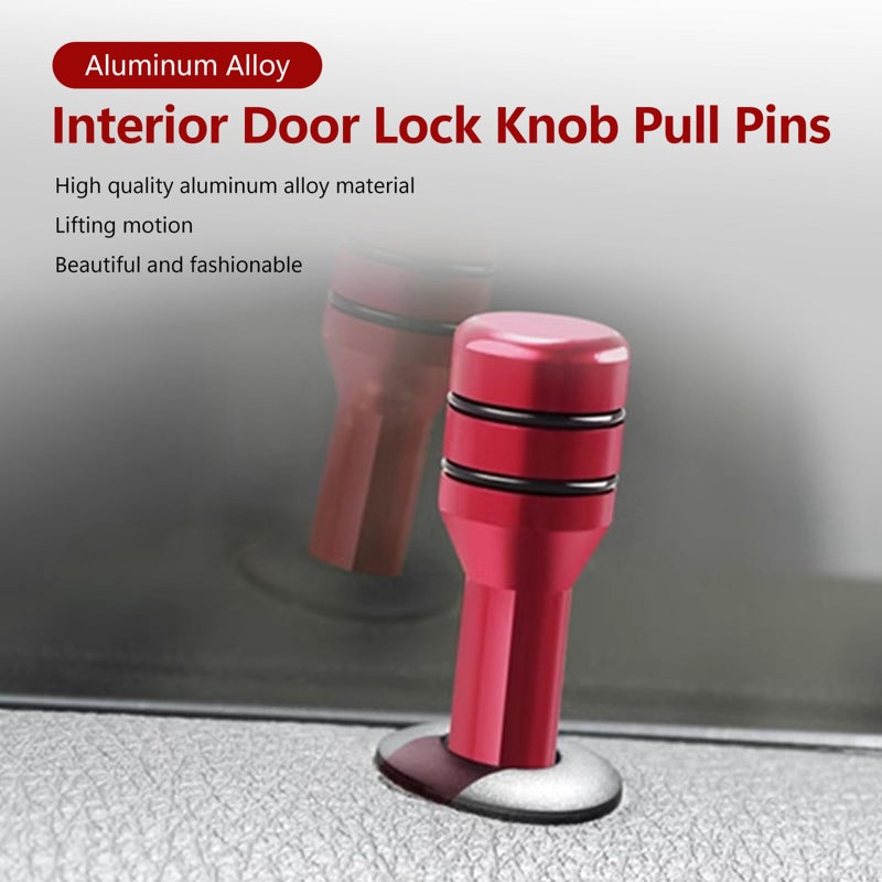 ZKFAR 4 PCS 1.92" x 0.47" Car Door Lock Knobs, Aluminum Alloy Inner Door Lock Pull Pins, Automotive Inner Door Pull Pins Decor, Universal for Most Cars, Trucks, SUVs, RVs (Red) - Image 3