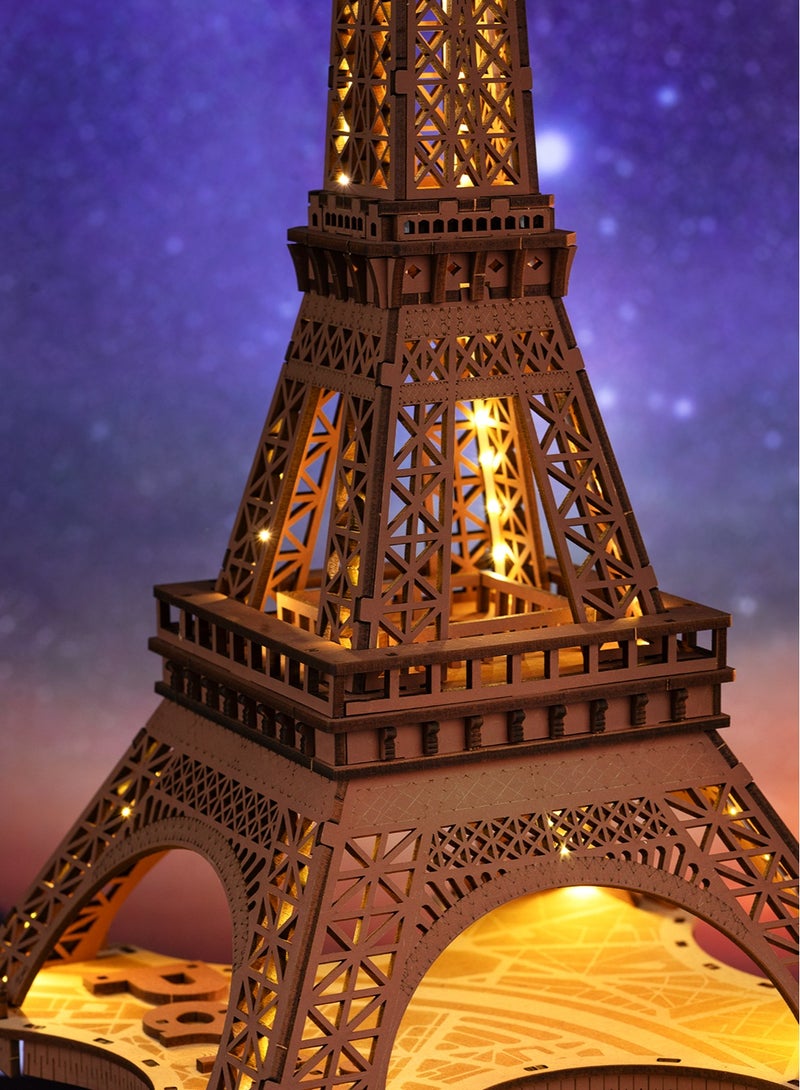 Robotime Rolife Night of the Eiffel Tower 3D Wooden Puzzle TGL01, Assembly Brain Teaser 3D Wooden Puzzle DIY Build Model Crafts Kits, Unique Gifts and Home Decor for Teens or Adults - Image 2