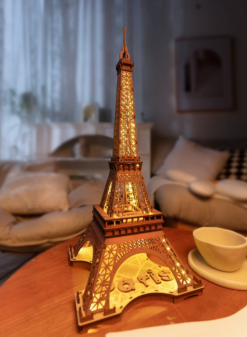 Robotime Rolife Night of the Eiffel Tower 3D Wooden Puzzle TGL01, Assembly Brain Teaser 3D Wooden Puzzle DIY Build Model Crafts Kits, Unique Gifts and Home Decor for Teens or Adults - Image 5