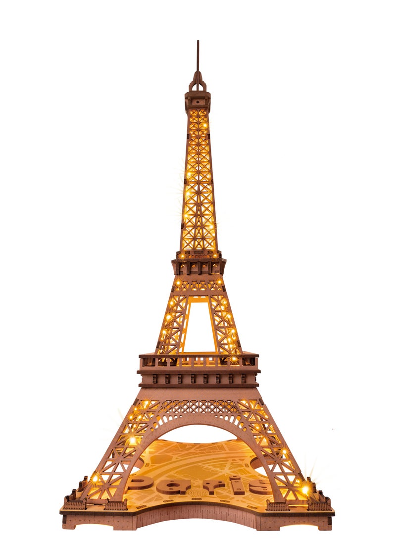 Robotime Rolife Night of the Eiffel Tower 3D Wooden Puzzle TGL01, Assembly Brain Teaser 3D Wooden Puzzle DIY Build Model Crafts Kits, Unique Gifts and Home Decor for Teens or Adults - Image 1