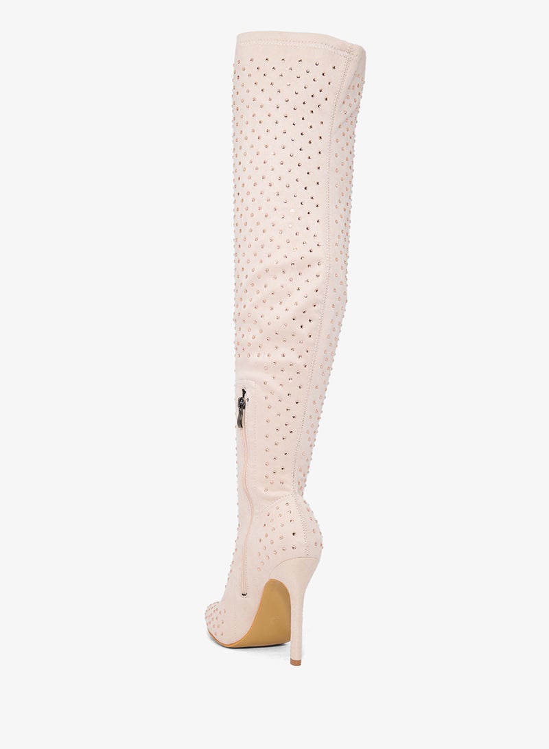 Ginger Pointed Toe Stiletto Heel Sparkle Knee High Boots - Image 3