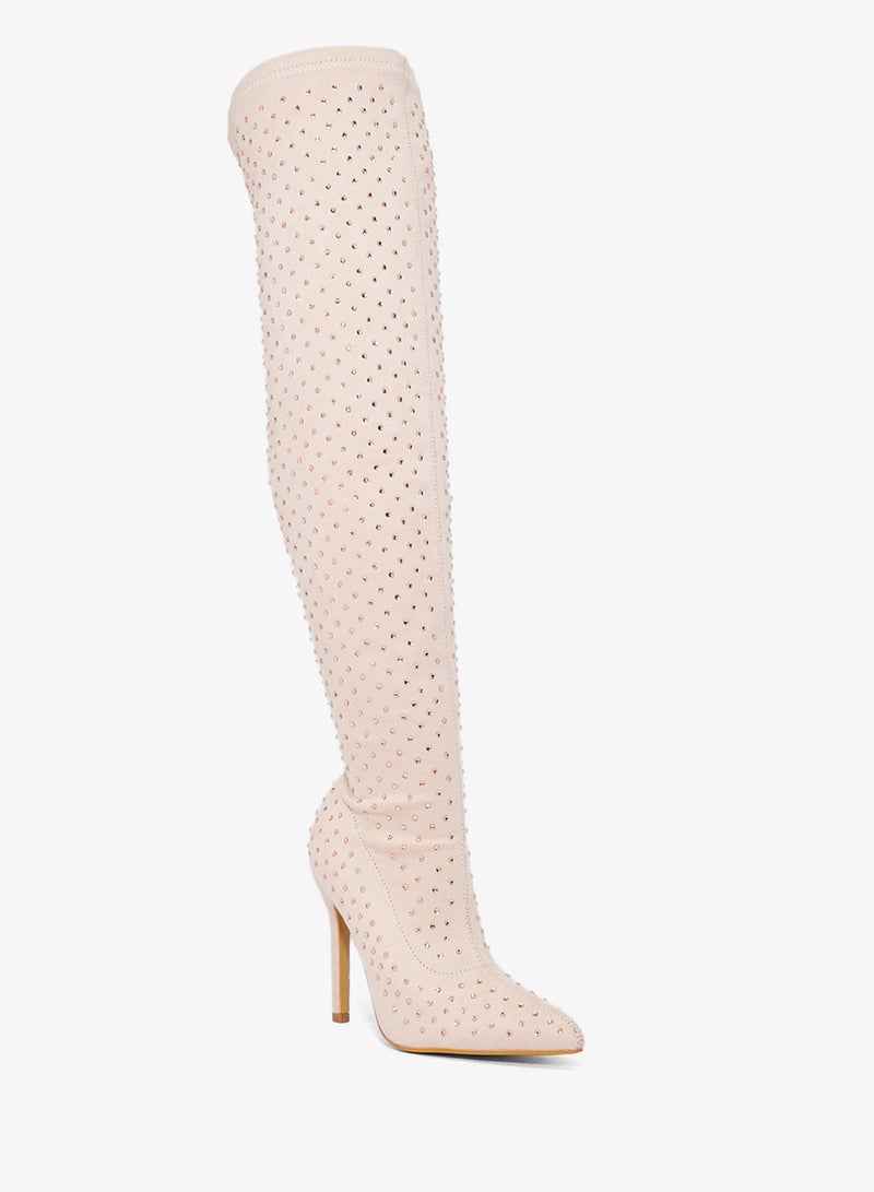 Ginger Pointed Toe Stiletto Heel Sparkle Knee High Boots - Image 2