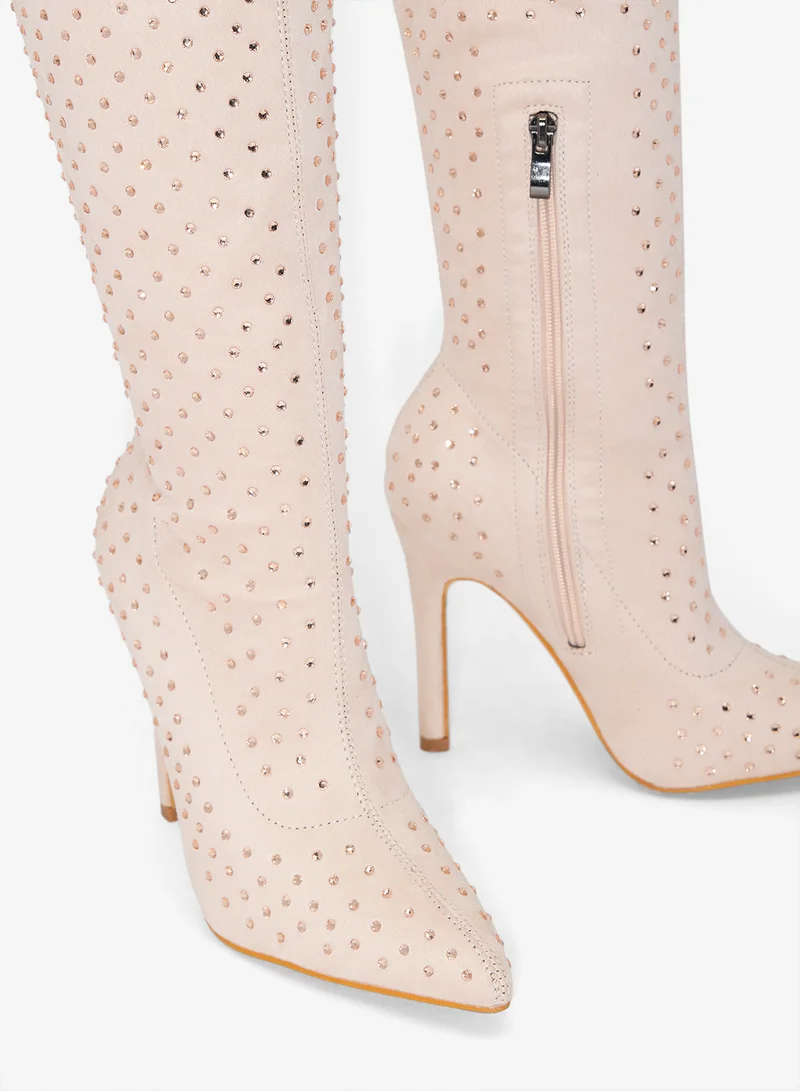 Ginger Pointed Toe Stiletto Heel Sparkle Knee High Boots