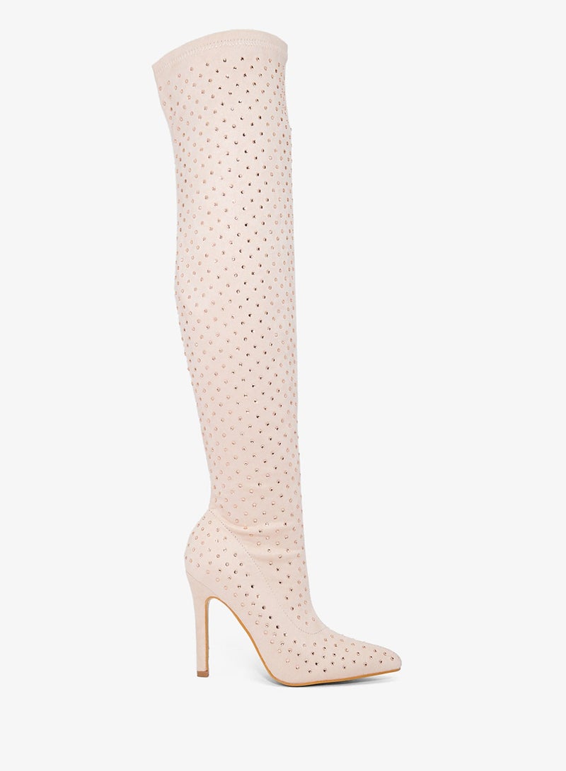 Ginger Pointed Toe Stiletto Heel Sparkle Knee High Boots - Image 2