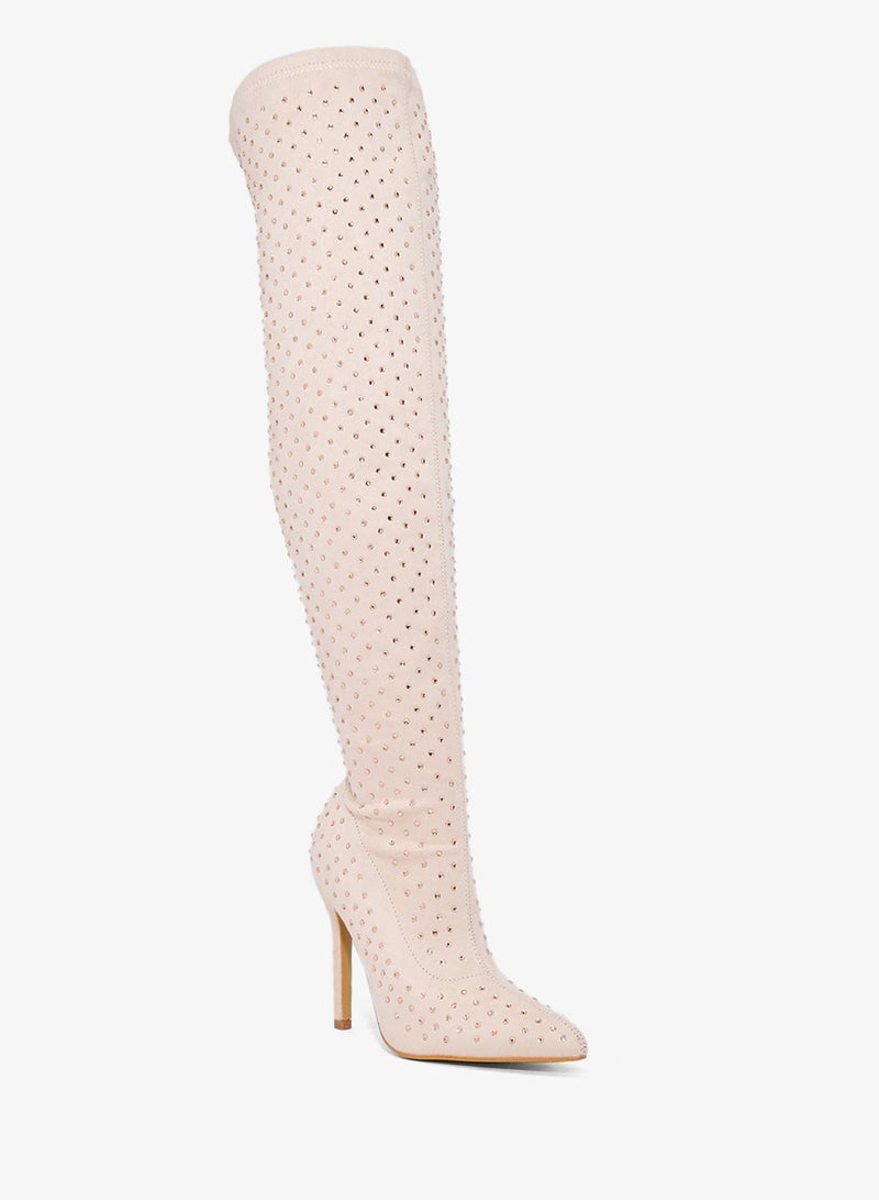 Ginger Pointed Toe Stiletto Heel Sparkle Knee High Boots - Image 3