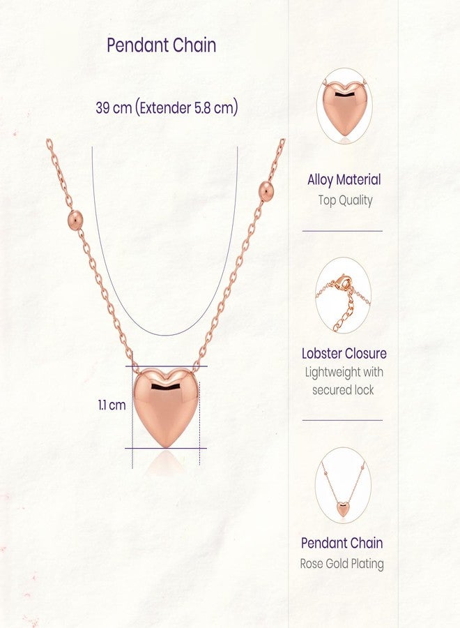 Peora Rose Gold Plated Stylish Heart Shape Pendant Chain Necklace Fashion Jewellery for Women & Girls - Image 4