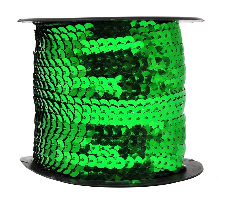 Mandala Crafts 100 Yards 6mm Green Sequins Strips on a Roll Flat Paillettes Trim Ribbon Sequins String Spool by The Yard for Sewing Crafts Embellishments and Decorations