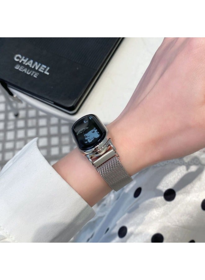 Suitable For XiaomiMi Band 9/8 Generation Cartoon Milanese Magnetic Metal Strap-Color:Silver Puppy-Specification:mi-9
