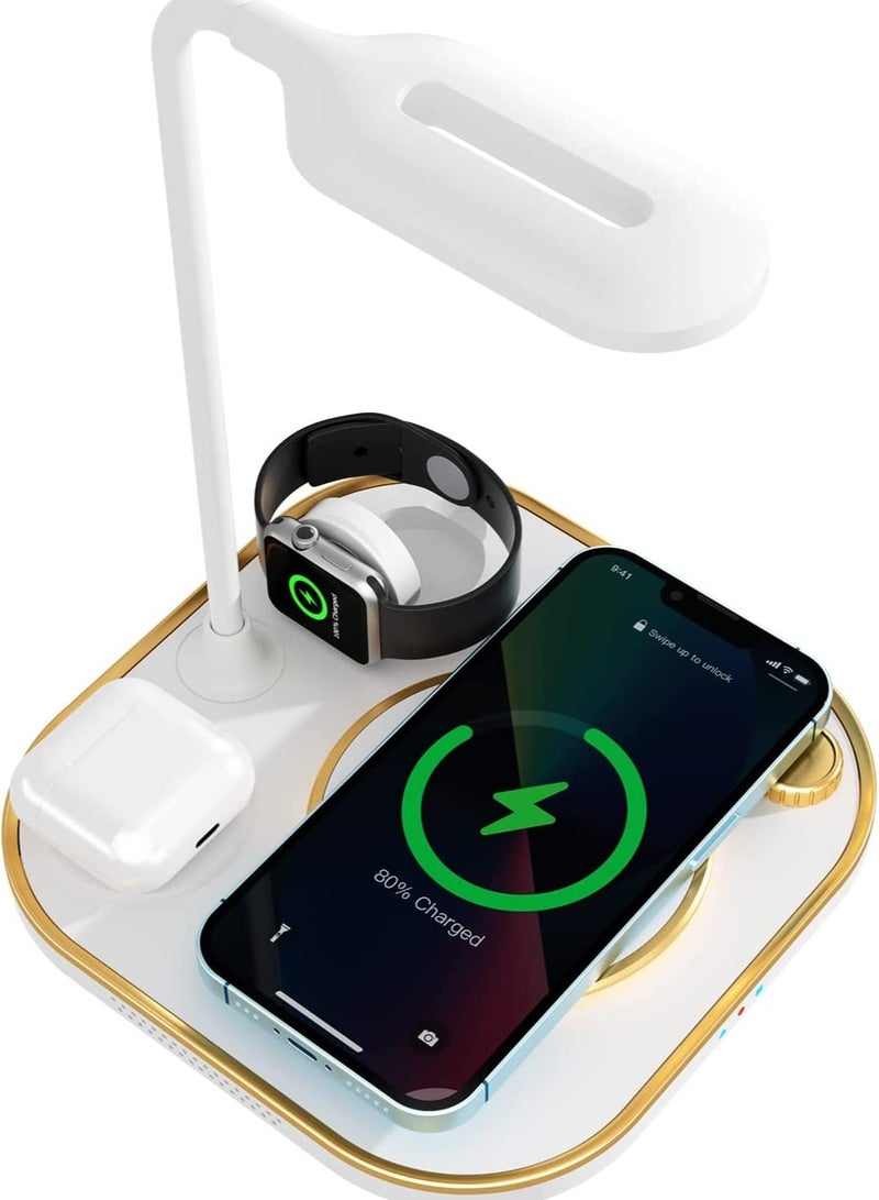 عام محطة شحن لاسلكية 5 في 1 ، محطة شحن لاسلكية سريعة تحتوي على مصباح مكتب LED قابل للتعتيم وضوء ليلي دافئ متوافقة مع iPhone 13 Pro Max / 13/12 Pro Max / 11 و iWatch. - Image 1