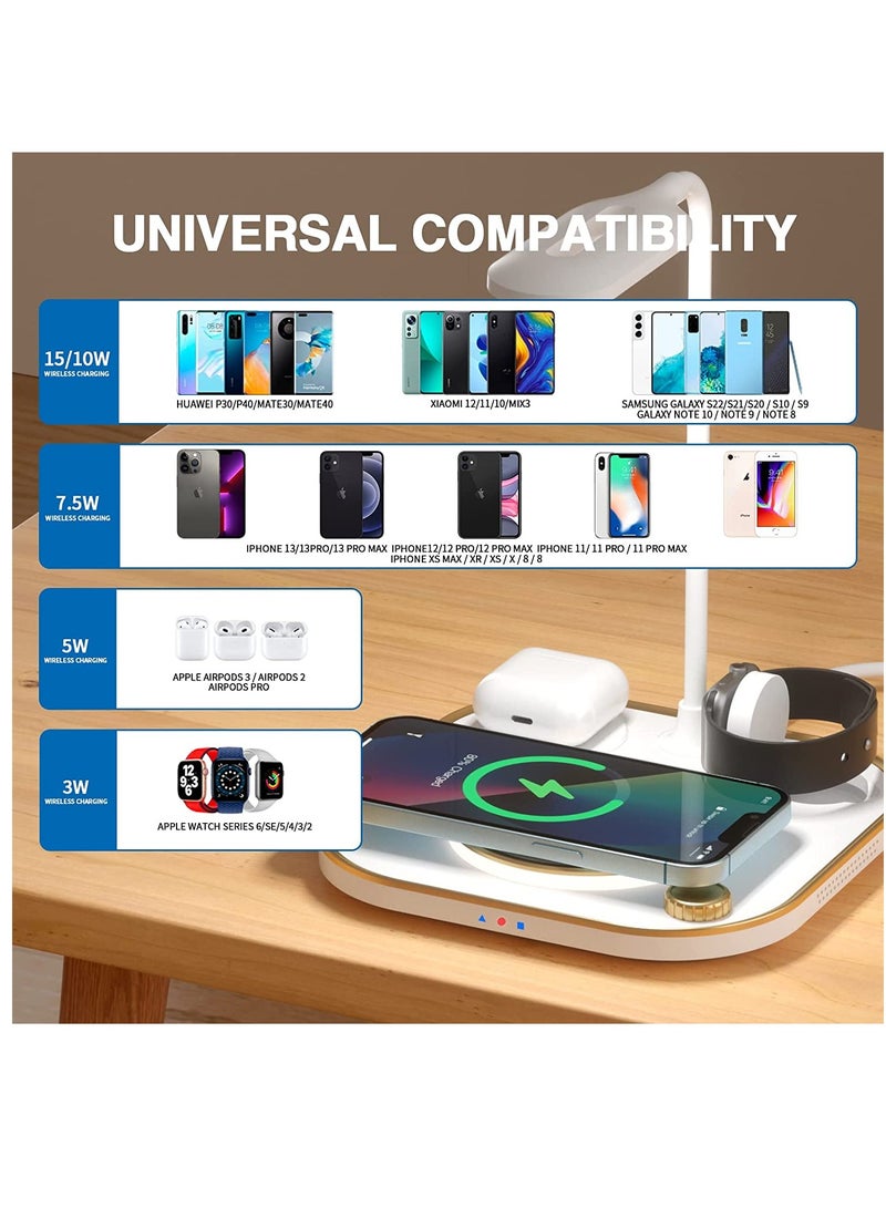 عام محطة شحن لاسلكية 5 في 1 ، محطة شحن لاسلكية سريعة تحتوي على مصباح مكتب LED قابل للتعتيم وضوء ليلي دافئ متوافقة مع iPhone 13 Pro Max / 13/12 Pro Max / 11 و iWatch. - Image 2