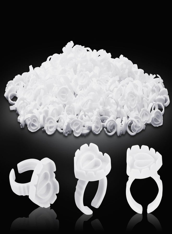 Pretty memory 300 Pcs Glue Rings for Eyelash Extensions, Lovely Heart-Shaped Lash Glue Rings Blooming Eyelash Glue Holder Volume Fanning Cup Lash Extension Supplies(White) - Image 1