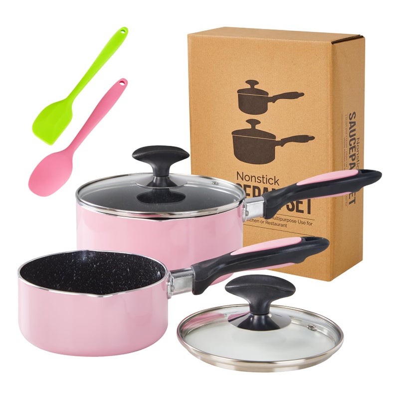 HooJay Nonstick Saucepan Set with Lid Non Stick 1Qt  2Qt Sauce Pan Set with Glass Lid Small Pot for Home Kitchen