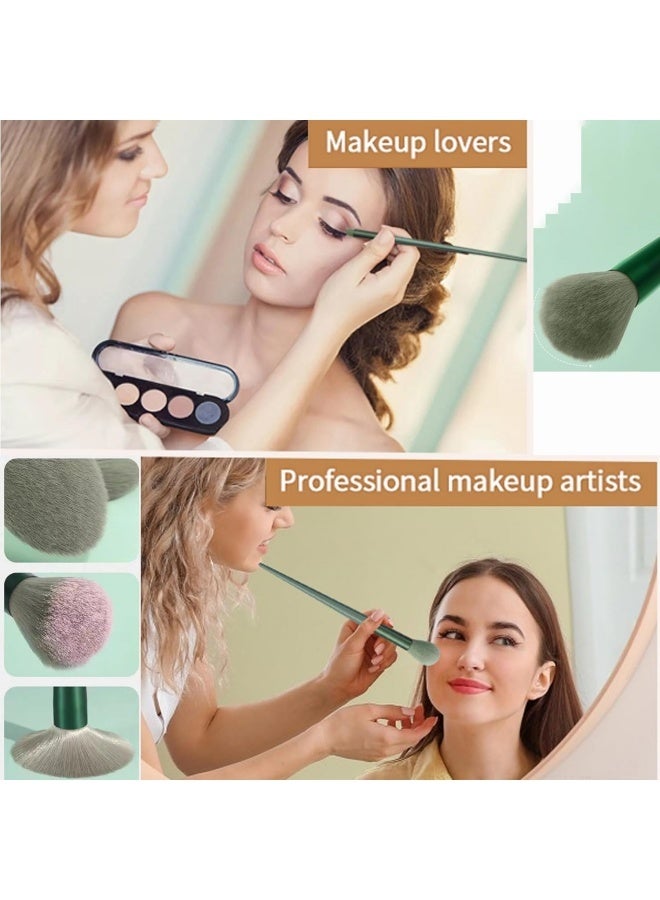 13-Piece Makeup Brush Set with Flannel Bag, Professional Multi Use Brush Set for Face Powder Blush Concealer Eyeshadow Loose Brush (Green) - Image 5