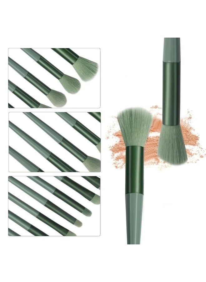13-Piece Makeup Brush Set with Flannel Bag, Professional Multi Use Brush Set for Face Powder Blush Concealer Eyeshadow Loose Brush (Green) - Image 4
