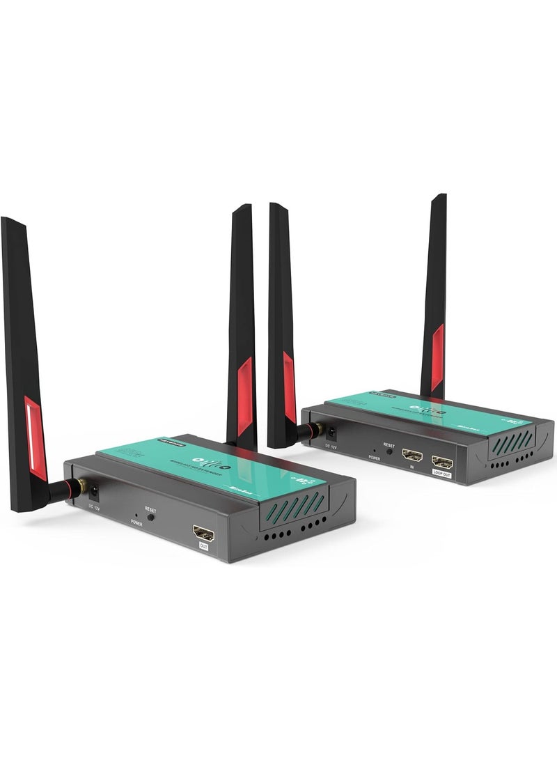 ميرابوكس موسع جهاز ارسال واستقبال HDMI لاسلكي 1×4-200 متر (656 قدم) 5.8GHz 1080P عند 60Hz مع حلقة IR وHDMI للتلفزيون وكاميرا دي اس ال ار وجهاز العرض ودي في ار واللابتوب وبلاي ستيشن 5 وسويتش - Image 1
