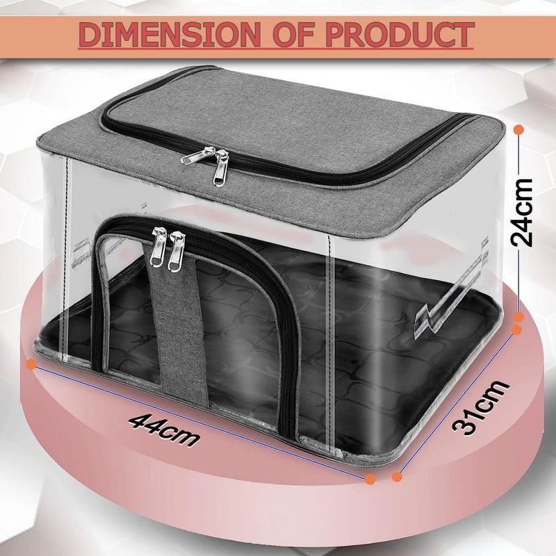 Gladnes 33 L PVC Transparent Moisture Proof Storage box for Clothes Under Bed Closet Wardrobe Organizer Bag for Clothes with Carry Handle Grey 44 x 31 x 24 cm 1 - Image 3