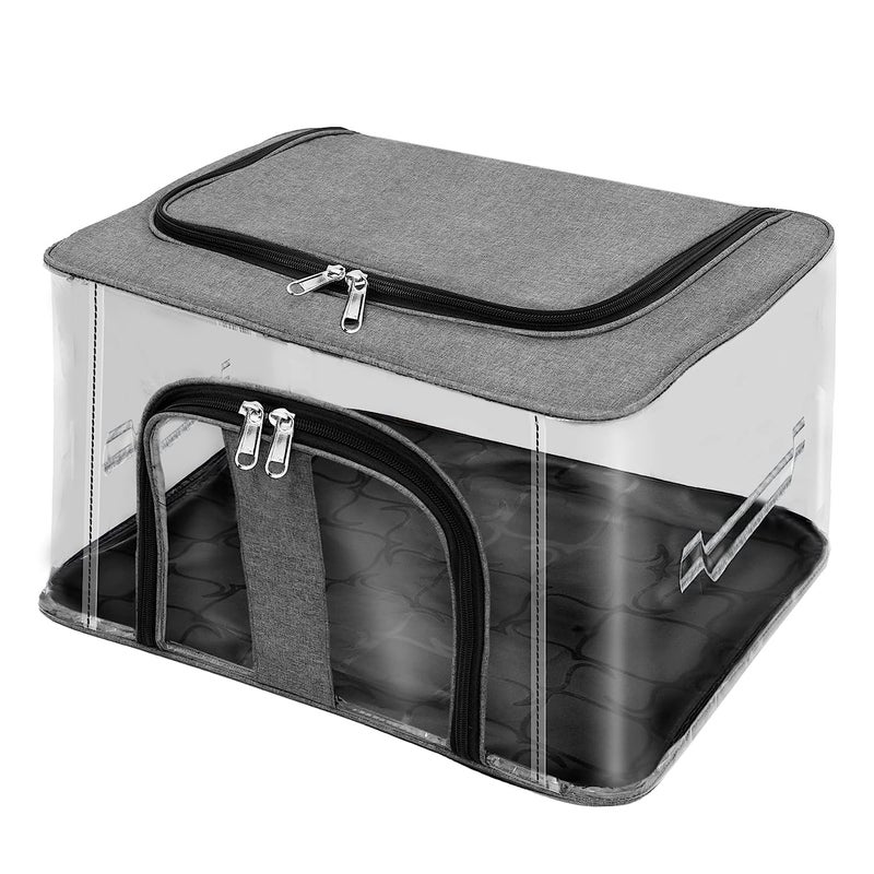 Gladnes 33 L PVC Transparent Moisture Proof Storage box for Clothes Under Bed Closet Wardrobe Organizer Bag for Clothes with Carry Handle Grey 44 x 31 x 24 cm 1 - Image 1