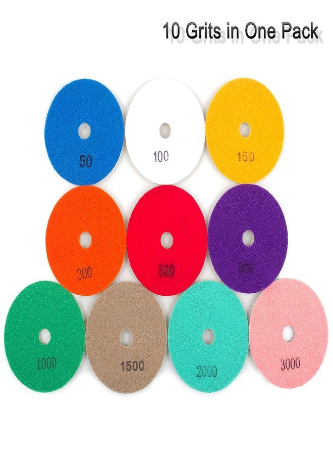 ADVcer Wet Diamond Polishing Pads Set, 4" 10 Pads 50 to 3000 Grit with Hook and Loop Backing Holder Disc - Ideal Buffing Kit for Granite Concrete Marble Stone Countertop Tile Floor Grinder or Polisher - Image 2
