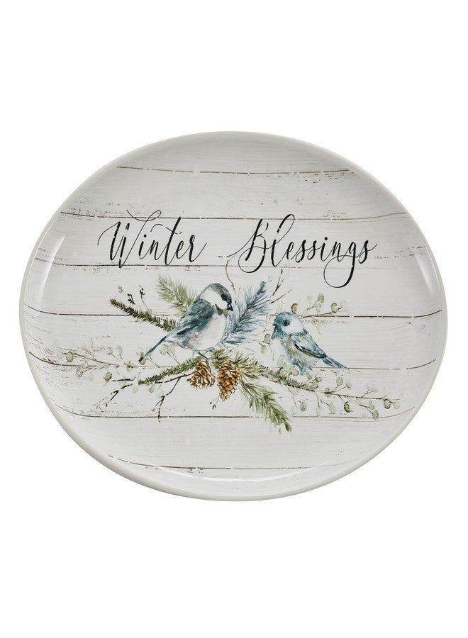 Park Designs Winter Blessings Platter | White Stoneware Serving Tray with Birds & Reactive Glaze | Holiday Entertaining Dish for Christmas Treats | Seasonal Farmhouse Tabletop Accent for Gatherings - Image 1