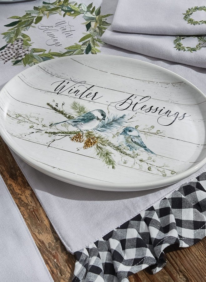 Park Designs Winter Blessings Platter | White Stoneware Serving Tray with Birds & Reactive Glaze | Holiday Entertaining Dish for Christmas Treats | Seasonal Farmhouse Tabletop Accent for Gatherings - Image 2