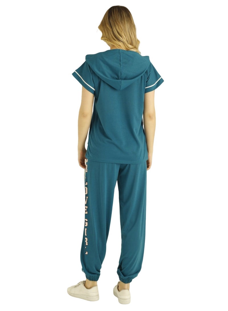 Boyraz Women's Sportswear Hoodie Top and Pants Set Turkish Cotton Ladies Tracksuit Set Sport Dress Teal Blue  - Image 2